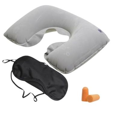 Imagem de Almofada Travesseiro Pescoço Viagem Inflável Conforto Acessório Kit 3 Peças