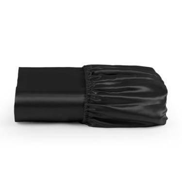 Imagem de Lençol Avulso Com Elástico Casal Queen Cetim Seda Preto