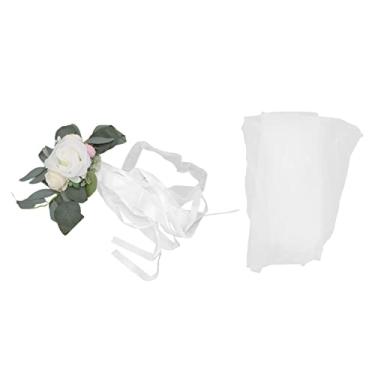 Imagem de NOENNULL Flores artificiais, flor de encosto de cadeira, estilo simples, decoração atraente, vibrante, lindas flores artificiais com fitas, decoração de casamento (branca)