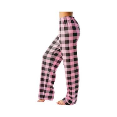 Imagem de Calças de Pijama Soltas de Algodão Xadrez - Para Homens e Mulheres, BR