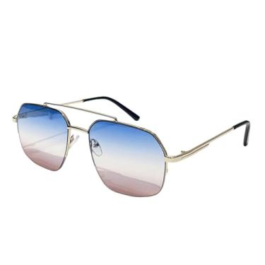 Imagem de JRLLFD Moda Masculina Óculos de Sol Clássicos de Condução Armação de Metal Espelho Lazer Pesca Homens Mulheres Óculos de Grau (tamanho único/Azul Rosa)