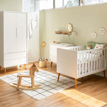 Imagem de Kit Quarto Infantil Theo - Berço + Cômoda + Guarda-Roupa 2 Portas - Branco