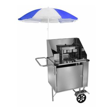 Imagem de Carrinho de Cachorro Quente Inox Guarda Sol e Rodas Maciças Cefaz