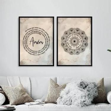 Imagem de Kit 2 Quadros Pai Nosso E Mandala Hooponopono 45X34Cm Vidro - Quadros 
