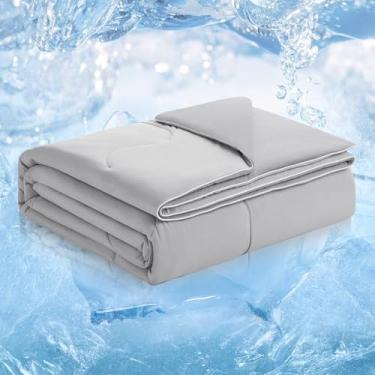 Imagem de Cozy Bliss Edredom refrescante de viscose, tamanho solteiro, cobertor refrescante reversível para dormir quente e suores noturnos, edredom Q-Max 0,4 respirável de verão, leve, macio, sedoso, liso