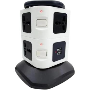 Imagem de Torre de Tomada 2500W Bivolt com 12 Entradas, 2 USB, 1 Tipo-C, Cabo 3m, Plug BR e Proteção Contra Sobrecarga. Ideal para casa, escritório e setups completos!