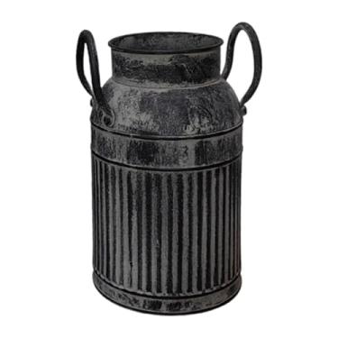 Imagem de Ioensy Jarro rústico para flores artificiais chique com alça vaso decorativo de fazenda para escritório jardim casamento cozinha quarto, Black S