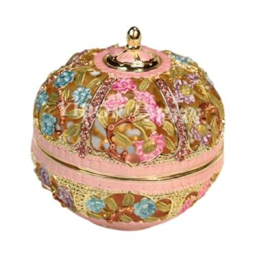 Imagem de Vaveren Caixa de joias esmaltada com dobradiça, suporte para anéis, artesanato, design vintage, enfeite, caixa de lembrança para mulheres, mesa colecionável, Rosa