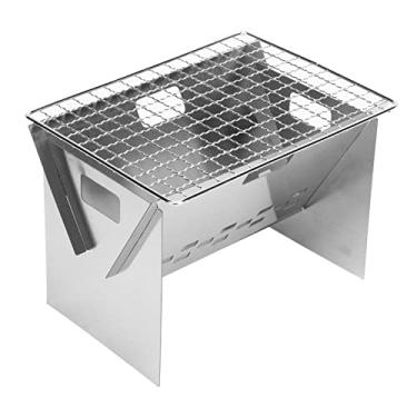 Imagem de Acampamento Fogão a Lenha | Fogueira Quadrada Em Aço Inox Com Grelhador | Fogueira Dobrável para Fogueira No Quintal, Pátio, Deck, Acampamento, Piquenique