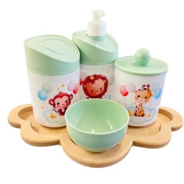 Imagem de Kit Higiene Baby Safari Menino e Menina c/bandeja em MDF - Dóia Kids, 