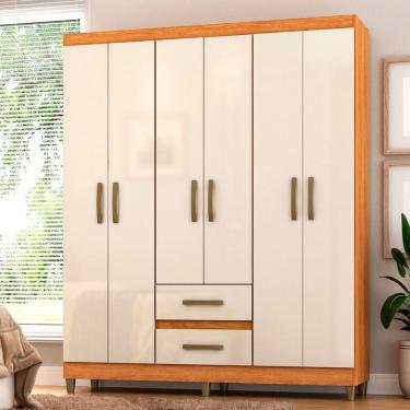 Imagem de Guarda-Roupa Solteiro Essenza 6 Portas 2 Gavetas Cinamomo/Off White - Pnr Móveis