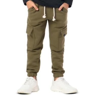 Imagem de Calça Infantil Menino Cargo Moletinho Verde Militar - VRASALON, 8, Ver