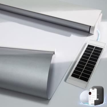 Imagem de Persianas motorizadas com painel solar, persianas térmicas, persianas inteligentes elétricas sem fio blackout com controle remoto, persianas automáticas para Windows compatíveis com Alexa, branco-23 x
