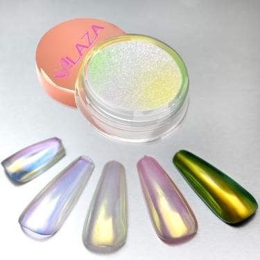 Imagem de Laza Pó De Unha Cromado Unicórnio, Unhas Donut Esmaltadas, Efeito Espelhado Metálico, Pigmento Brilhante, Pérola Iridescente, Glitter, Fada Para Materiais Arte, Esmalte Em Gel, Manicure, Lima