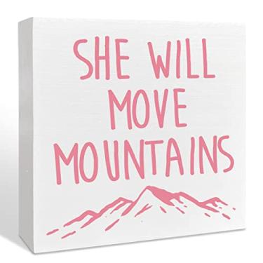 Imagem de NKBINLILI Placa De Caixa Madeira: Ela Moverá Montanhas - Decoração Inspiradora Para Quarto Meninas, Presente Motivacional Chá Bebê
