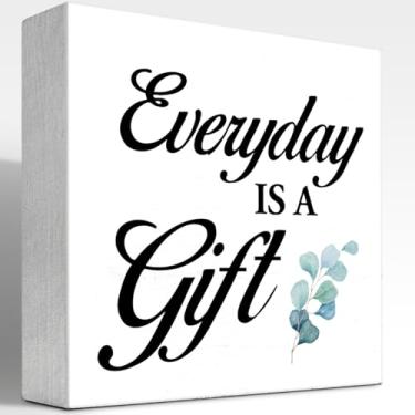 Imagem de z-crange Placa De Madeira "Everyday Is A Gift", Caixa Rústica E Inspiradora Para Decoração Mesa, Sala Jantar Escritório