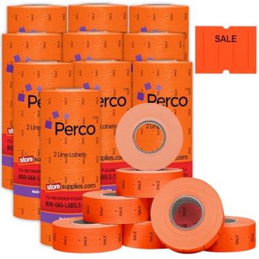 Imagem de Venda de etiquetas vermelhas fluorescentes Perco para pistola etiquetadora de 2 linhas Perco - manga 10, etiquetas de venda de 60.000 "para armas de data de linha Perco 2