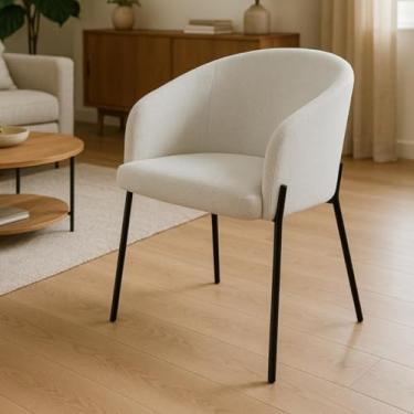 Imagem de Poltrona Estofada com Base Fixa em Aço Carbono Pintura Epóxi – Laura Exclusiva Linho Aveludado Branco