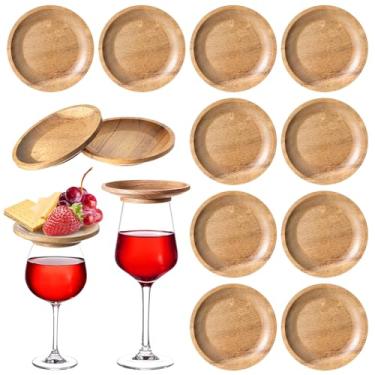 Imagem de Mumufy 12 peças 10 cm Taça de vinho de madeira de acácia topo de charcutaria topo de copo de vinho placa de charcutaria mini placa de charcutaria para festa de Natal, reuniões de família, bares