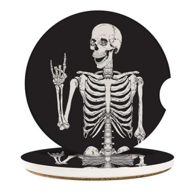 Imagem de Porta-copos absorventes Britimes para carro, pacote com 2 para porta-copos, 6,5 cm, base de cortiça de pedra de cerâmica, porta-copos e esqueleto humano