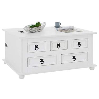 Imagem de IDIMEX Mesa Centro Madeira Baú Organizador 5 Gavetas Rústico Branco Tequila