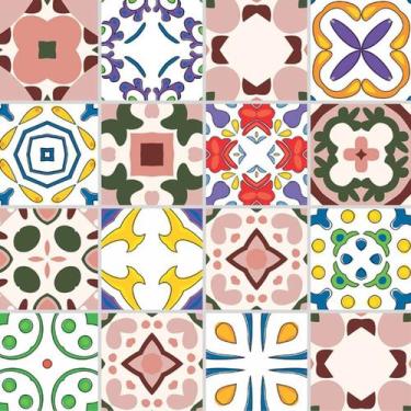 Imagem de Adesivo de Azulejo Hidráulico em tons Predominantes de Rosa - Geral