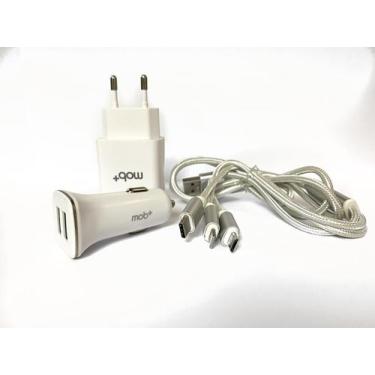 Imagem de KIT com cabo 3 em 1 (MicroUSB, USB-C e Lightning)  + carregador veicul