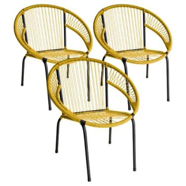 Imagem de Kit 3 Cadeira de Área Eclipse Tramado Fibra Sintética e Aço - Acesse M