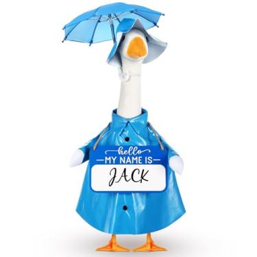 Imagem de Mindsoft 3 peças de capa de chuva varanda ganso roupa de chuva guarda-chuva com nome personalizado placa de madeira para gramado cimento 58 cm estátua de ganso roupas ao ar livre pátio quintal