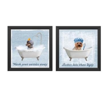 Imagem de kit 2 quadros - banheiro, toalete, lavabo - PETS molduras em madeira, sem vidros - escolha sua opção. (kit 5, Pretas)