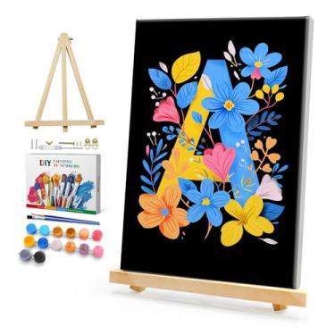 Imagem de HeeBenor Kit fácil de pintar por números para adultos iniciantes com moldura, pintura de letras DIY por número com cavalete, kits de pintura por números para adultos em tela emoldurada 20 x 30 cm para