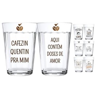 Imagem de Jogo 2 Copos Americanos de Vidro Personalizado Temático Frase Café 190ml Arte Pronta Coffee lover Não Desbota Acabamento em Verniz Alta Resistência (Cafezin quentin para mim)