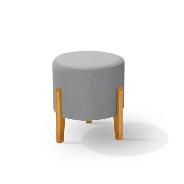 Imagem de Puff Orgânico Redondo Majesty Pés Palito Madeira Linho Cinza Claro