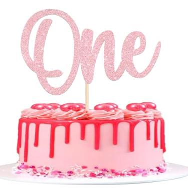 Imagem de 1 pacote com um topo de bolo glitter bebê primeiro aniversário festa comida bolo picaretas para chá de bebê meninos meninas crianças 1º aniversário decoração cupcake suprimentos rosa
