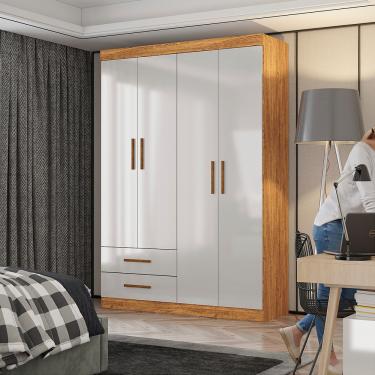 Imagem de Guarda Roupa Casal Lu 4 Portas 2 Gavetas Carioca Móveis - Cinamomo com Off White