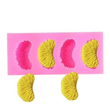 Imagem de CFFUVROS 4 Cavidade Molde de silicone de fatia laranja, mofo de pasta de goma de fondant para chocolate, sabão, decorações de bolos, molde de panificação de grau de alimento para