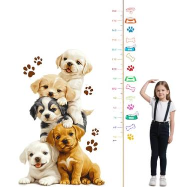 Imagem de CUGBO Adesivos de parede com gráfico de crescimento de animais, adesivos de medida de altura de crianças, removíveis, fofos, réguas, cães, papel de parede para quarto de criança, berçário, quarto