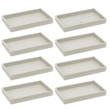 Imagem de 8 bandejas de joias de veludo, organizadores empilháveis de joias para gaveta, bandeja para anéis, brincos, pulseiras, colares, relógios, suporte de armazenamento de acessórios para cômoda, 21 x 12 x