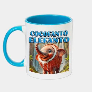 Imagem de Caneca Branca com Alça e Interna Azul de Porcelana 325ml - Cocofanto Elefanto Italian Brainrot Meme