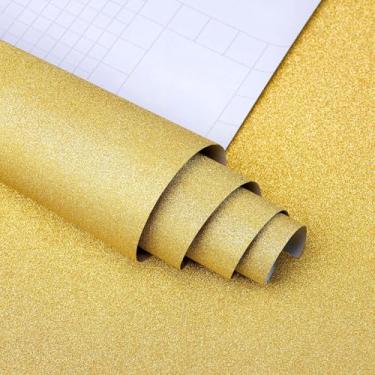 Imagem de wishFIRE Papel de parede dourado com glitter 43,9 cm x 1,219 cm Papel de contato brilhante Papel de embrulho de presente Papel de parede autoadesivo removível DIY decorativo para quarto e sala de