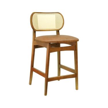 Imagem de Banqueta Organik Encosto Anatômico com Telinha Rattan Natural - Amêndoa - Assento Estofado Corano Marrom Mescla