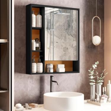 Imagem de Armário de Banheiro Espelheira Parede para com Espelho 60cm Preto Flex Suspenso Compacta Dukza