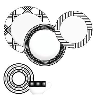 Imagem de Jogo de jantar completo em porcelana, Modelo Capri, Coup, Mix & Match, 30 peças, Germer, Branco com detalhes em preto - FL