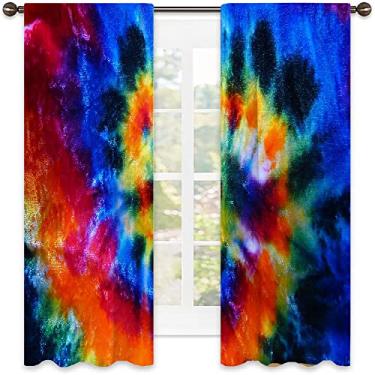 Imagem de Cortinas blackout tie dye para quarto de varão, cortinas blackout com absorção de som para decoração de sala de jantar/festa, L 182 x C 182 cm