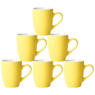 Imagem de VGASHARE Canecas de café de porcelana de 355 ml, conjunto de 6 canecas de cerâmica fosca para latte, cacau quente, cappuccino, aveia, chá gelado, suco, chocolate, lava-louças e micro-ondas (amarelo)