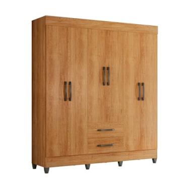 Imagem de Guarda Roupa Casal 6 Portas 2 Gavetas Casal Completo Maleiro Moderno Com Prateleiras E Cabideiros Quarto Moderno Nicho Resistente Premium (Cinamomo)
