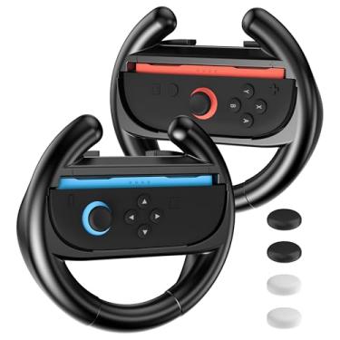 Imagem de FUNDIARY Steering Wheels Compatible with Switch 2 Joycon, Comfortable Switch 2 Handle Grip Accessories with [Quick-Release]Racing Wheel Controller Fit for NS2 Mario Kart 8 Deluxe Games - Black(2 Pack)