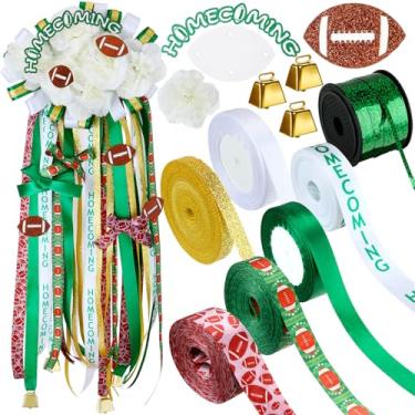 Imagem de Honoson O conjunto de suprimentos de flores para mães de regresso a casa inclui suporte de disco de papel e rolo de fitas de seda diferentes para festa de futebol americano decoração de lembrancinhas