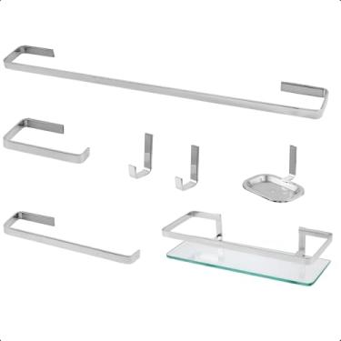 Imagem de Kit Acessorio Para Banheiro Com 7 Peças Quadrado Todo Metal - Life Metais