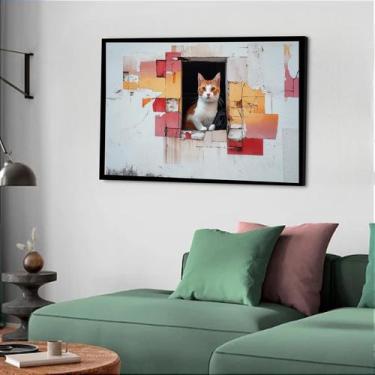 Imagem de Quadro Decorativo Gato Janela - 50x70cm - Quadros On-line, Moldura Pre